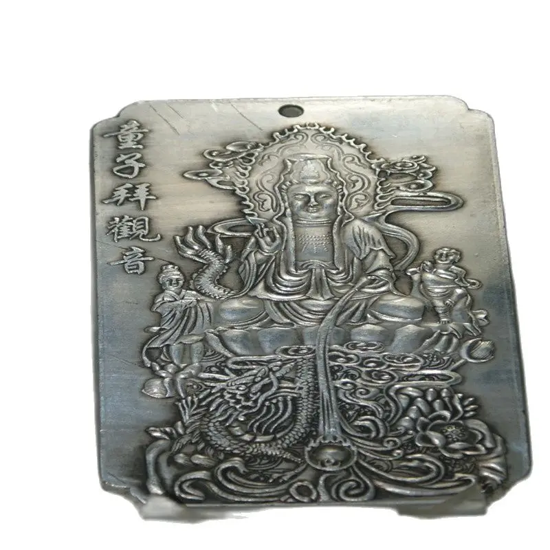 Fine Chinese Old Miao Silver Carving Guanyin Lucky Pendant