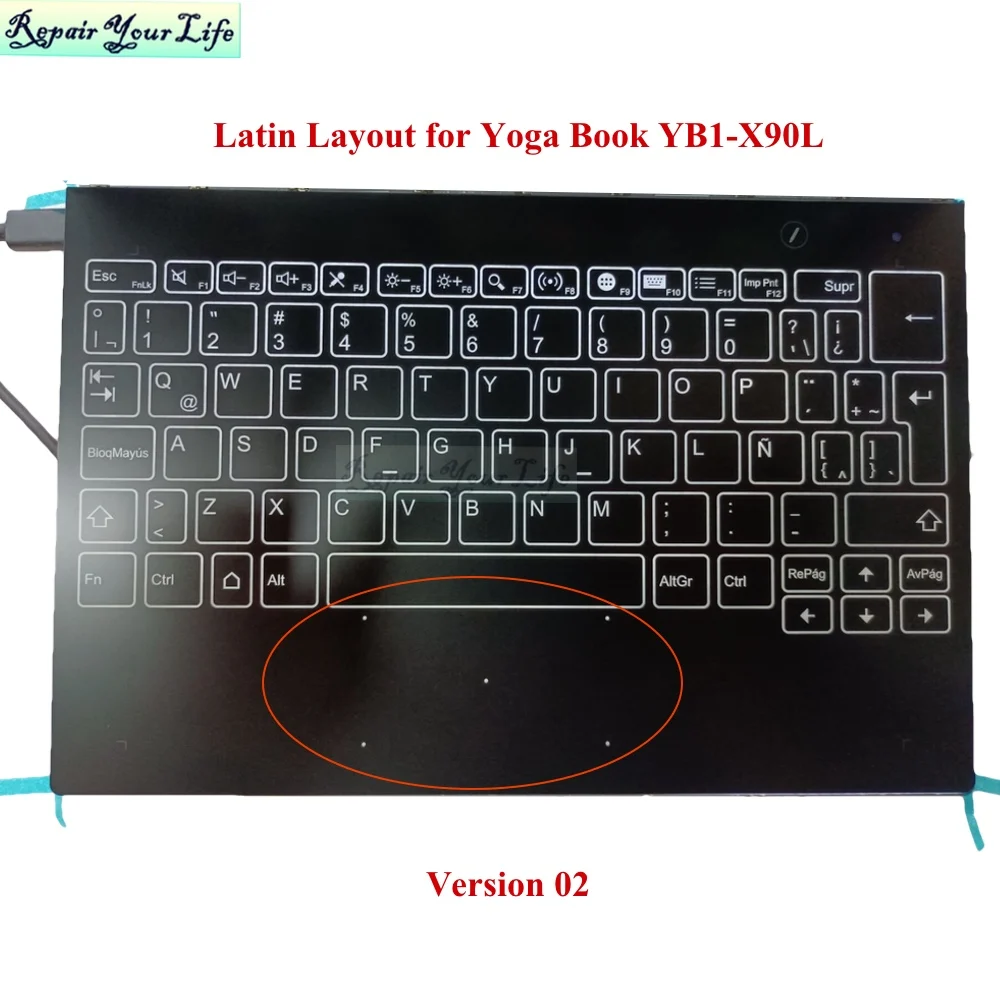 YB1-X90 Latin Palmrest Backlit Keyboard for Lenovo Yoga Book Yogabook YB1-X90L YB1-X90F YB1-X91L X91F Keyboard Assembly Touchpad