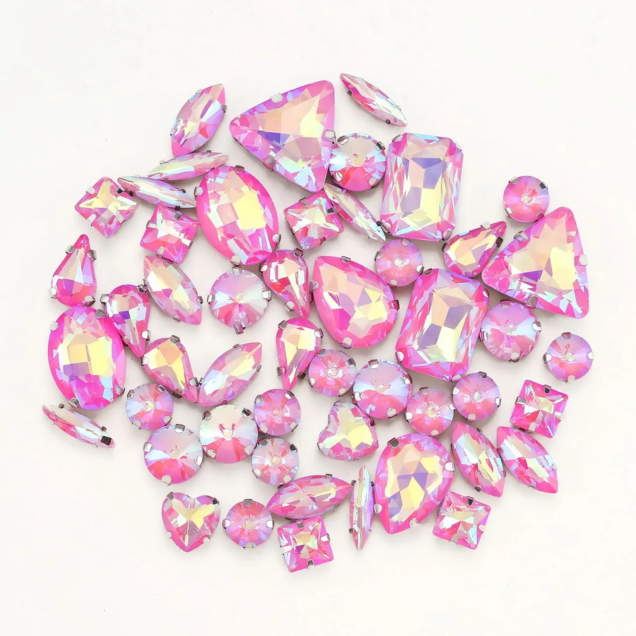 Silberne Krallenfassungen, 50 Stück/Beutel, verschiedene Formen, Regenbogen & Jelly Candy AB Glaskristalle zum Aufnähen, Strass für Hochzeitskleider, Schuhe, Taschen, DIY – Detail 6