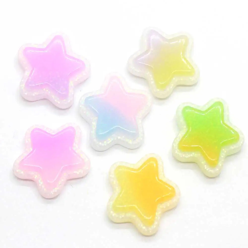 Gradiente de resina kawaii com glitter cinco estrelas, cabochão com costas planas, acessórios para decoração de arte e artesanato faça você mesmo