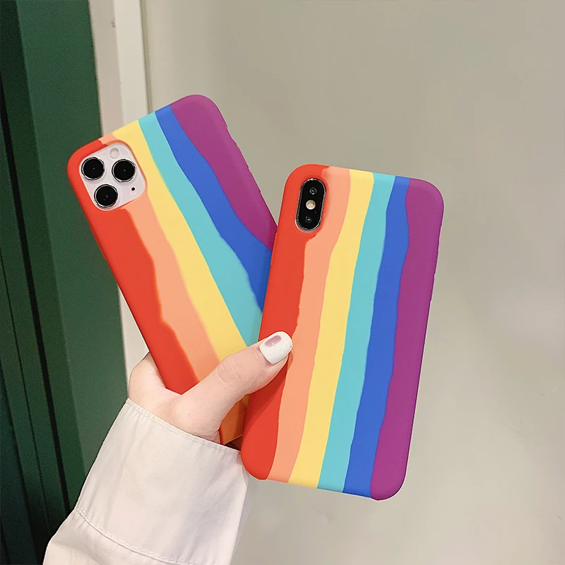 Original Rainbow Liquid Silicone Phone Case For iPhone 16 Pro Max 15 14 13 12 11 X XS XR 7 8 Plus Shockproof Soft Bumper Cover