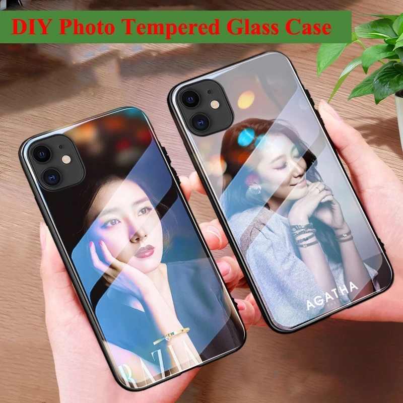 Custom Photo Tempered Glass Case for iPhone 15 14 13 12 11 Pro xs Max Mini  XR SE2 X 8 7 6 6s Plus Case Unique Bumper DIY Case