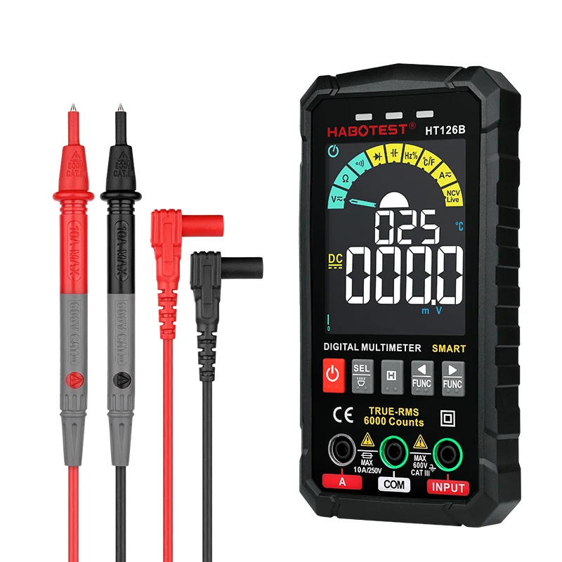 HT126B Capacitor Tester Multimeter Digital Professional Smart Voltmeter AC DC Voltage Temperature Ohm HZ Diode Continuity Meter