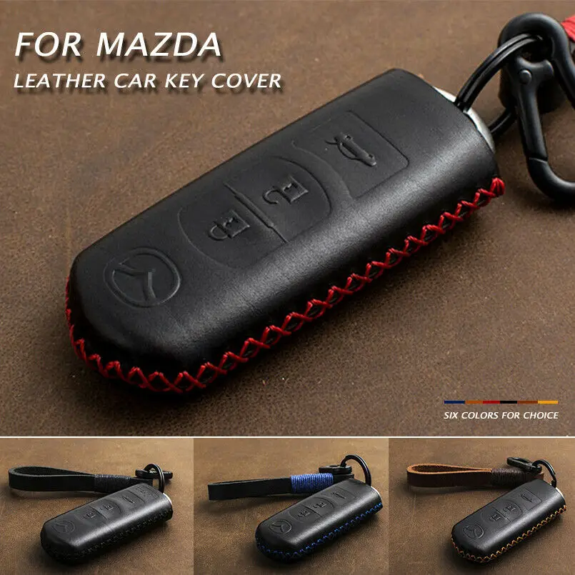 

1Pcs Genuine Leather Car Remote Key Case Cover With Keychain For Mazda CX-4 CX-5