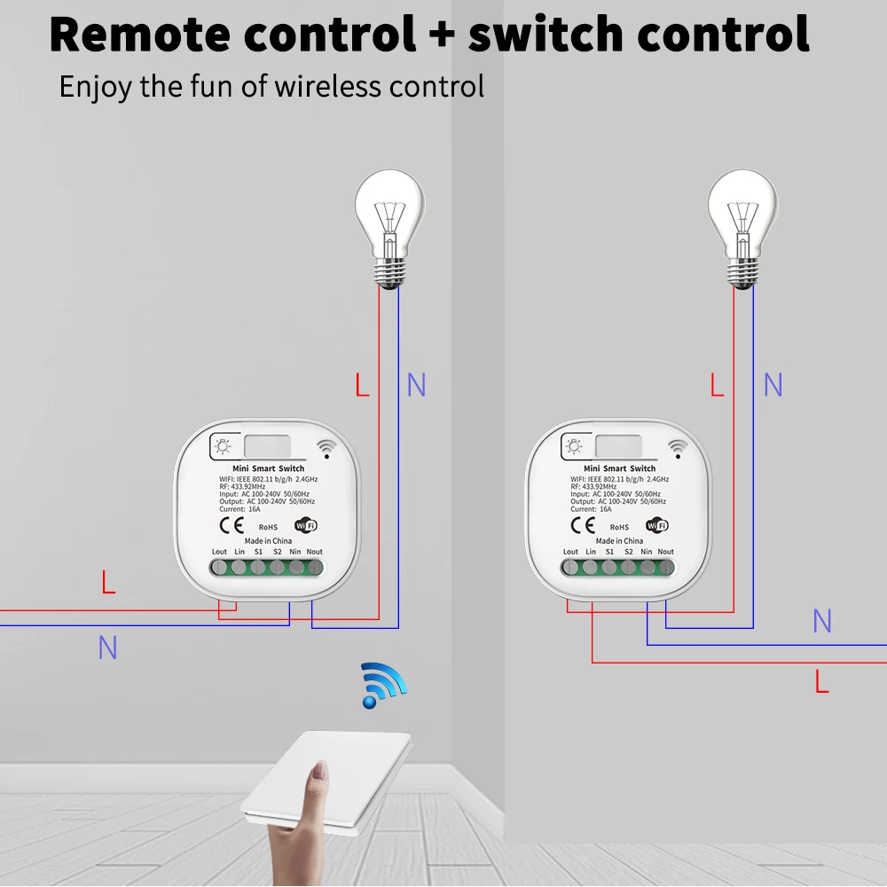 와이파이 스위치 스마트 홈 RF433.92MHZ, 16A, Tuya 앱 원격 제어 스마트 타이머 스위치, 배터리 없음 라이트 스위치, 구글 홈으로 작동 