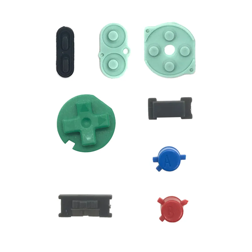 أزرار GBC جديدة مع وسادة توصيل من المطاط السيليكوني لأزرار Gameboy لون A B D-Pad لوحات مفاتيح زر التشغيل/الإيقاف مع وسادة