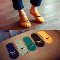 5 Pairs Spring Summer Unisex Men Women Cotton Invisible Socks Cartoon Dog Deer Male Low Cut Socks Boy Casual Slippers Boat Socks