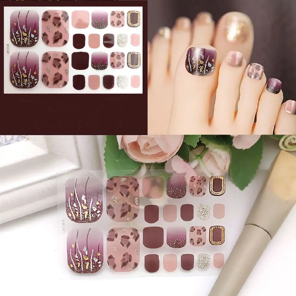22 tips/sheet DIY Waterproof Self-adhesive False Nails Stripe Manicure Decals Toe Nail Stickers Fresh Style Foot Decorations