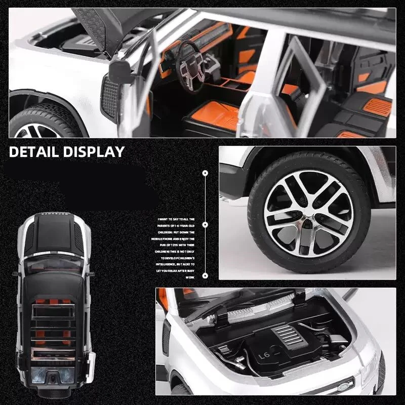 Black Knight 1/24 Land Rover Defender SUV Alloy Car Model Diecast Metal Toy Off-road Vehicle Car Model Sound and Light Kids Gift