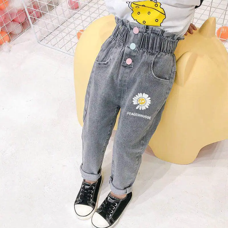 2024 Spring Autumn Girls Fashion High Waist Jeans Pant Baby Kids Children Denim Trousers