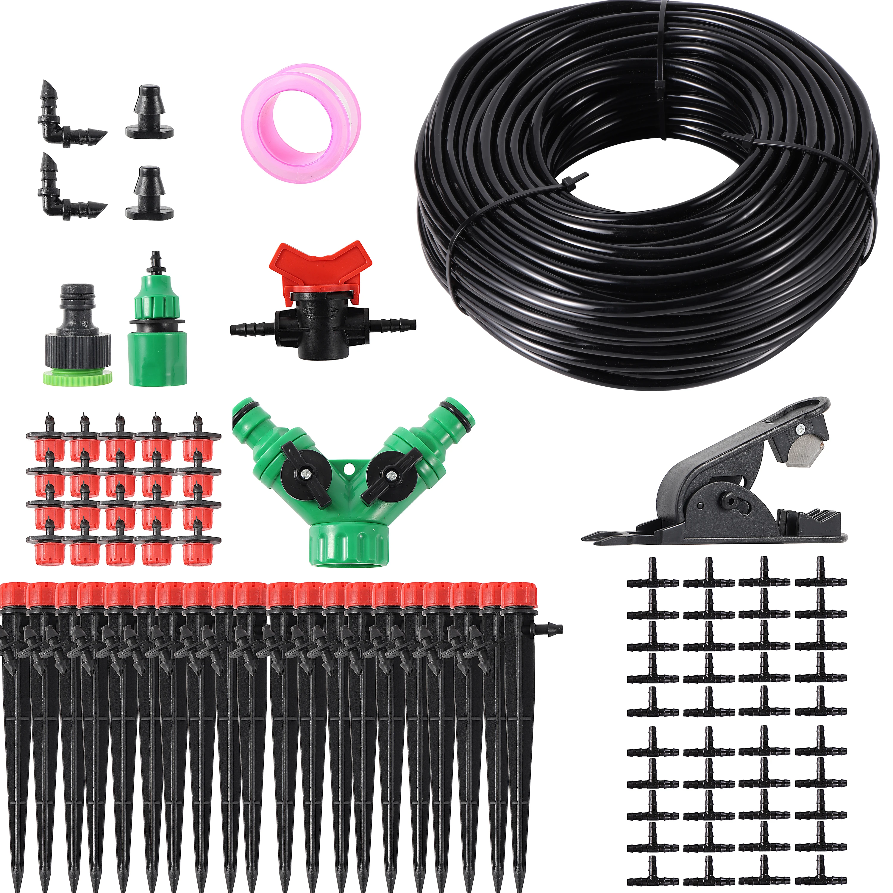 

5m~25m DIY Drip Irrigation System Adjustable 8 Hole Red Dripper Ground Insertion Head Kit Garden Potted Watering Micro Sprinkler