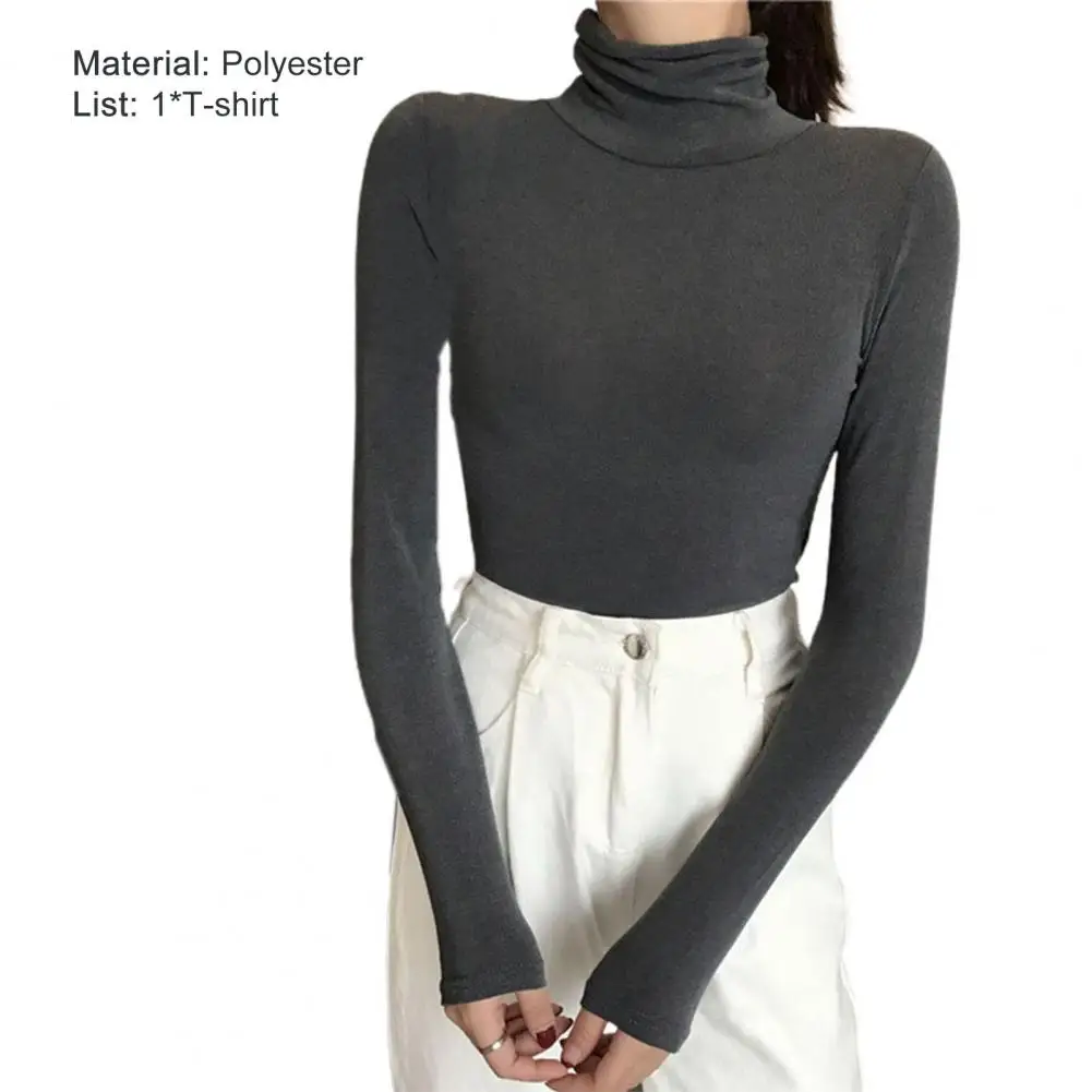 Solid Color Women Blouse Warm Bottoming Turtleneck Blouses Shirt Flexible Pullover Tops Anti-pilling Base Shirt Office