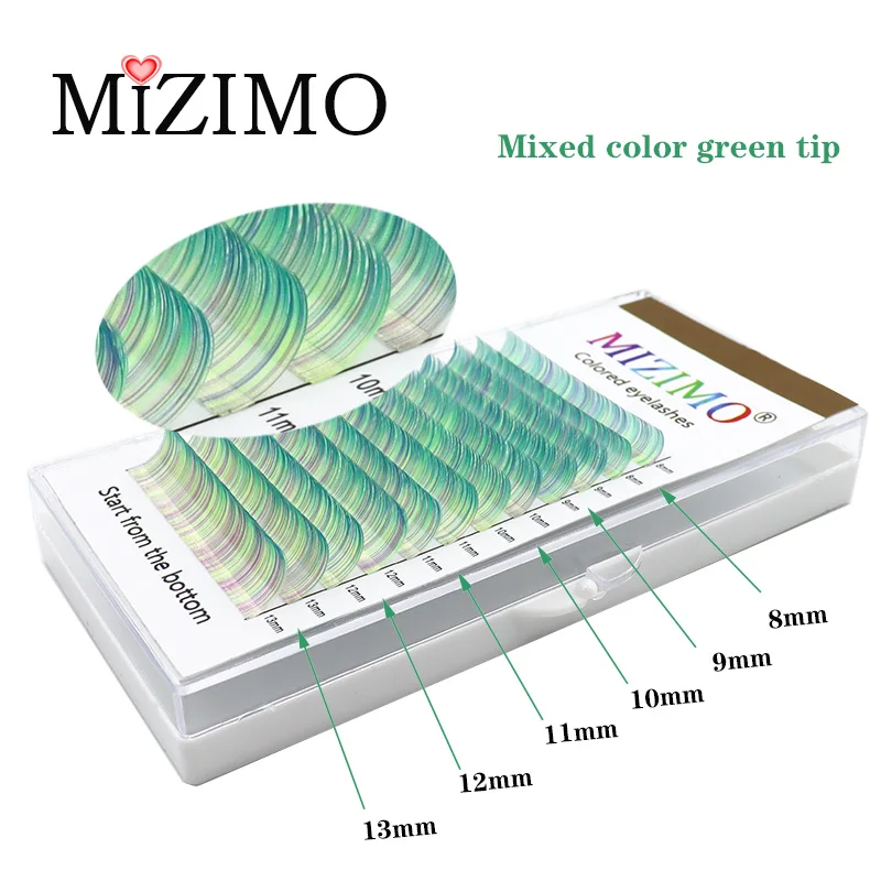 2021 New Color FFalse Eyelashes Mixed Color Green Tip Mixed Thickness (C/D) Natural Extension Soft Makeup Factory Wholesale.