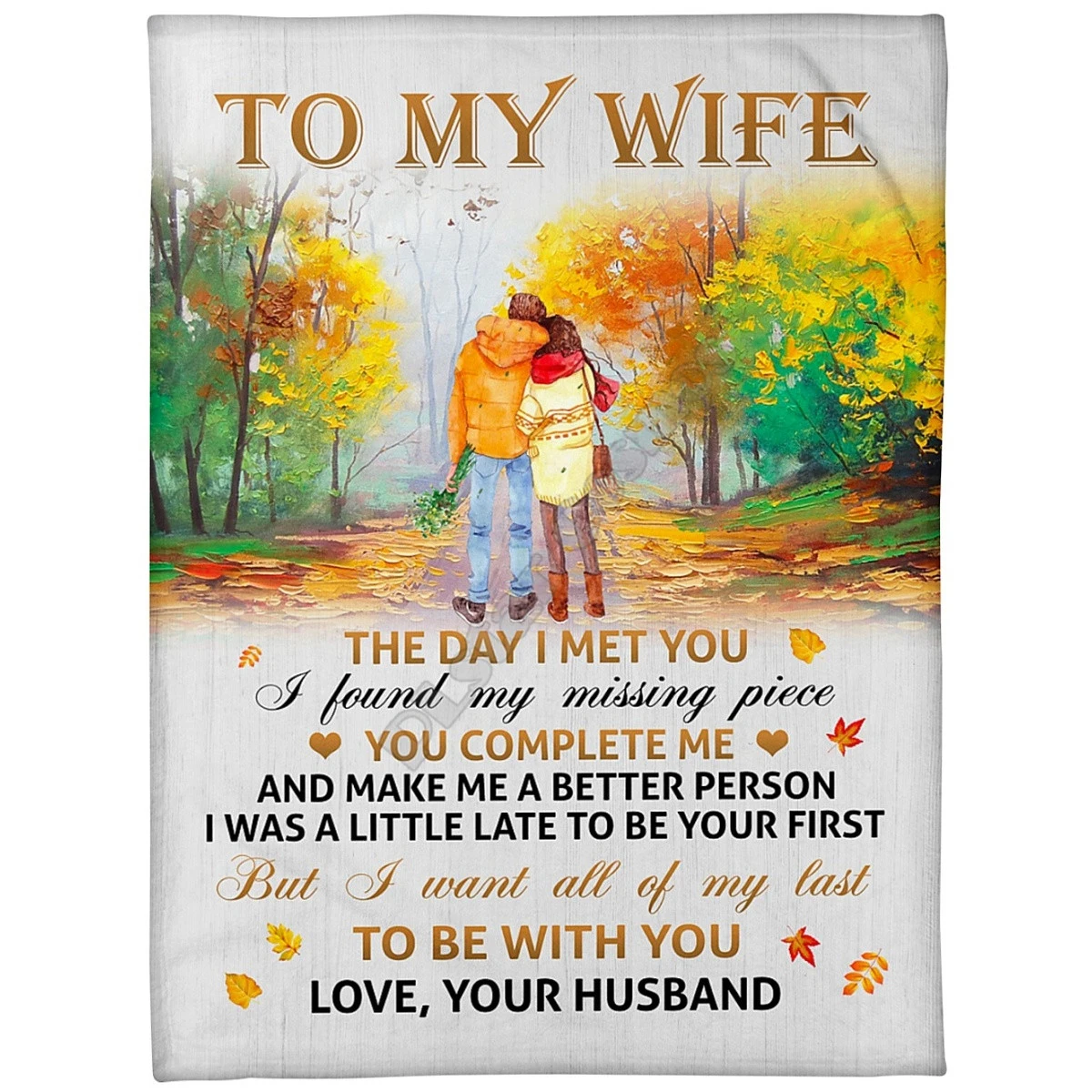 

To My Wife I Love From Husband Fall Season Cozy Premium Fleece Sherpa 3D printed Fleece Blanket on Bed Home Textiles Dreamlike