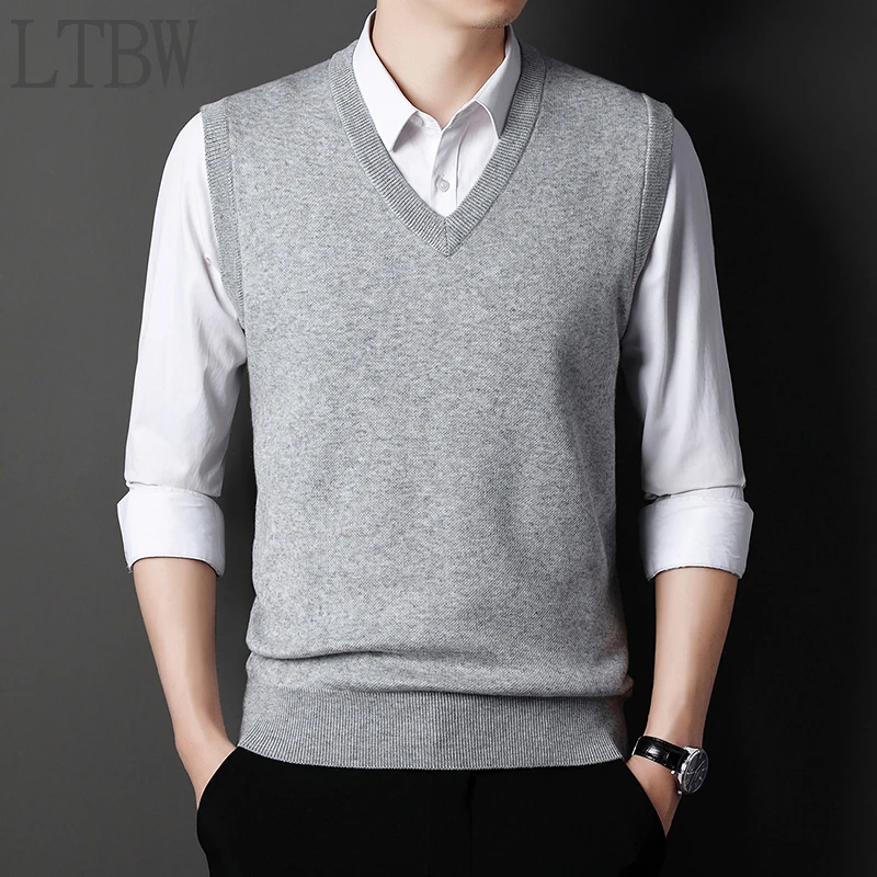 New Arrival V-neck Vest For Men Solid Color Business Knitted Top Autumn Men's Casual Sleeveless Knit Sweater Cotton Clothes