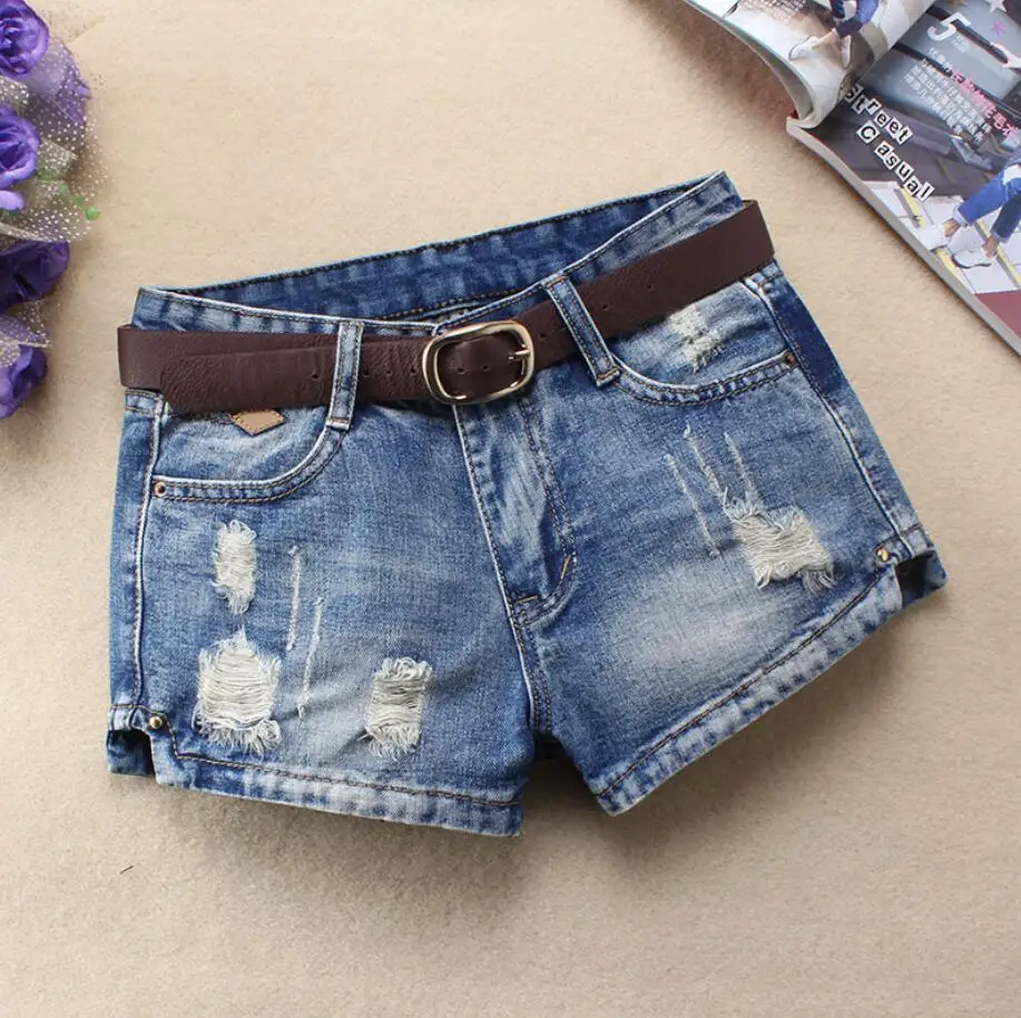 Womens Middle Waist Hole Denim Shorts Fashion Ripped Female Sexy Jeans Short Bermuda Femme Without Belt q516