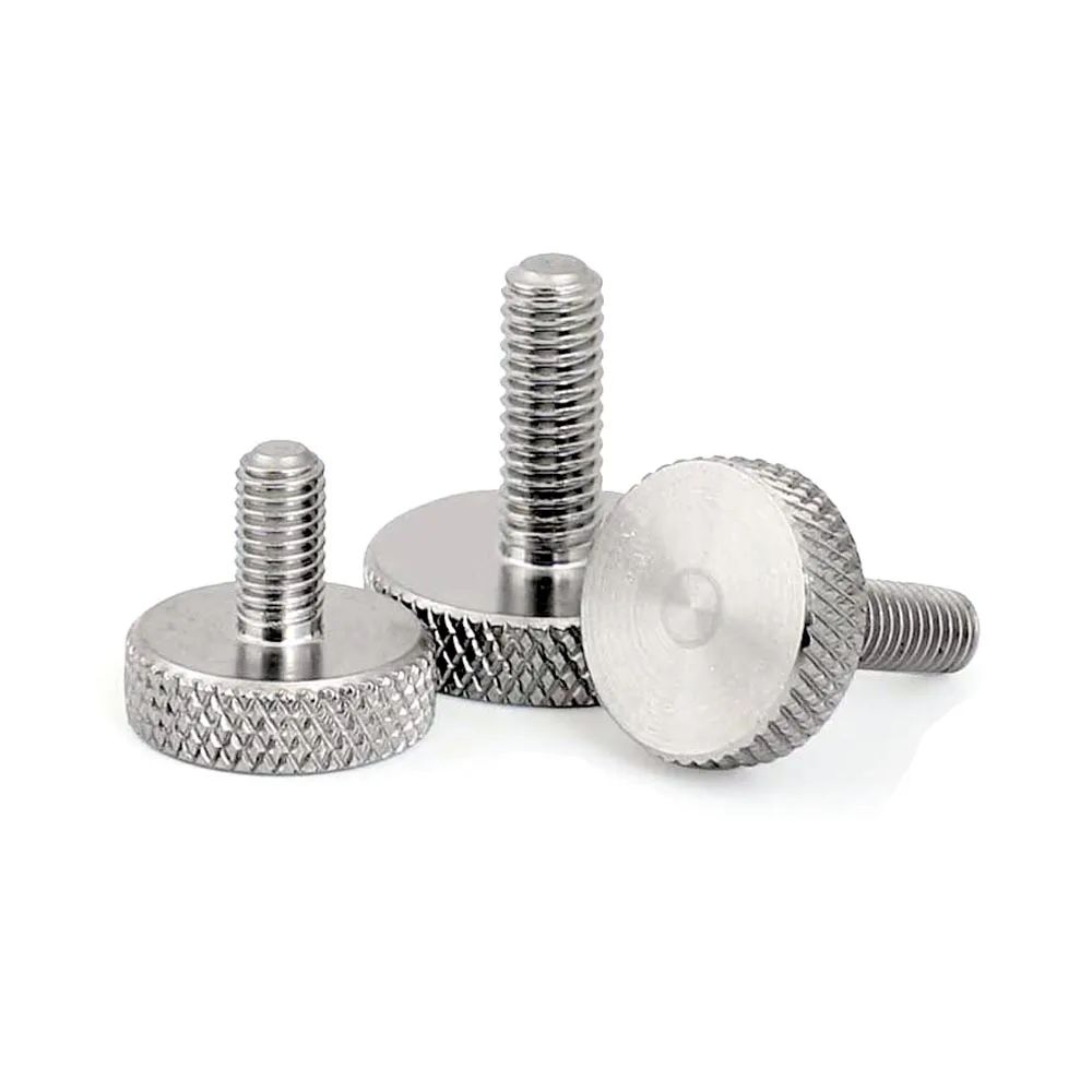 1pc M3 M4 M5 M6 M8 M10 GB835 A2 Stainless Steel Knurl Flat Round Head Hand Tighten Curtain Wall Glass Thumb Screw Bolt DIN653