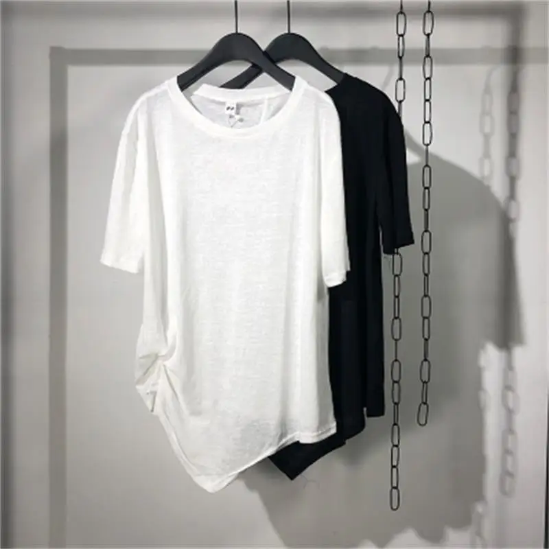 Men's Short Sleeve T Shirt Summer New Asymmetrical Elastic Thin Breathable Leisure Large Size Half Sleeve T Shirt