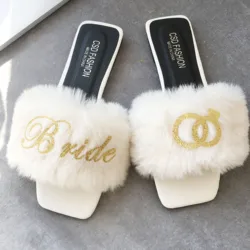 Custom any language outdoor indoor Soft Flur Sandal Maid of honor Mother sister Bride Bridesmaid Slippers Personalized Gifts