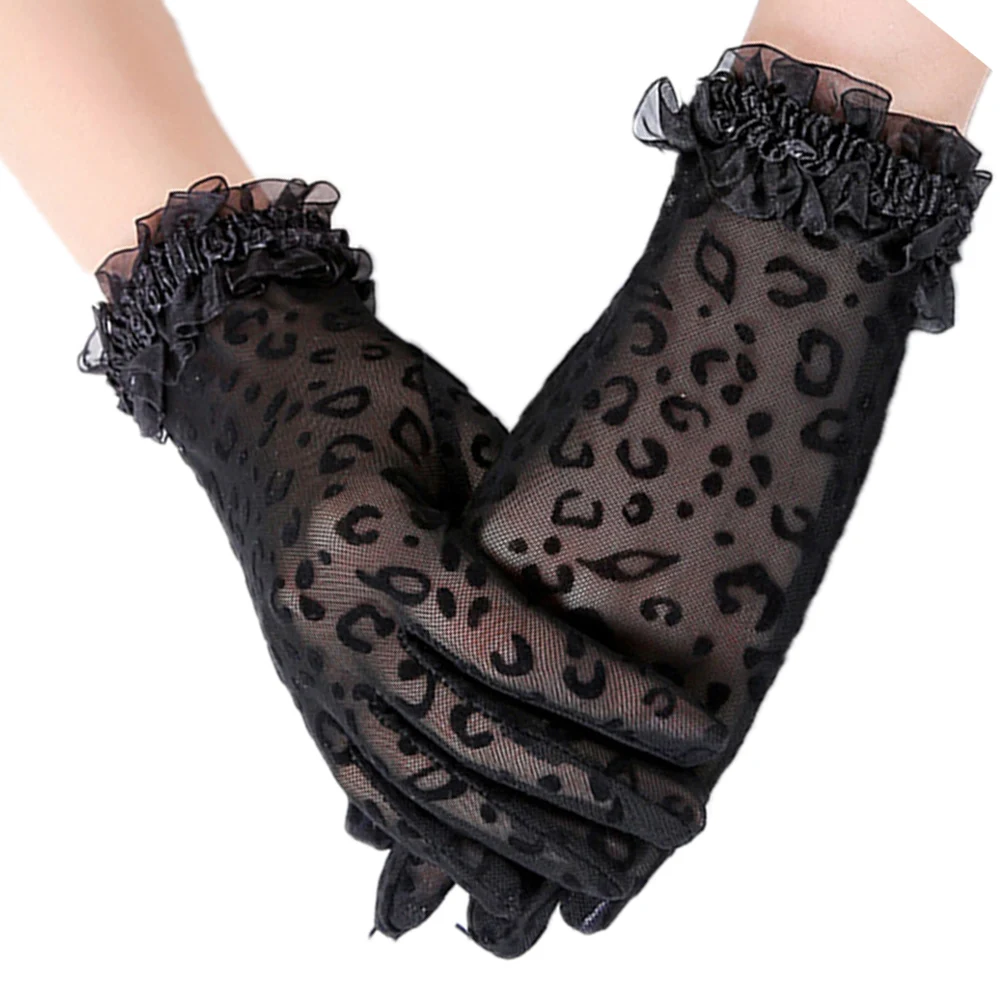 1 Pair New Fashion Gloves Sexy Leopard Women Lace Sunscreen UV-Proof Driving Gloves Ladies Mesh Short Thin Gloves Full Finger