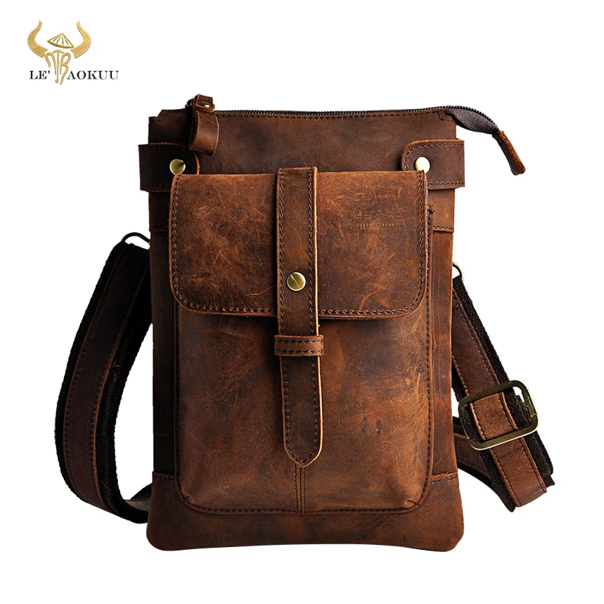 Leather Men Multifunction Designer Casual Crossbody Shoulder Messenger Bag Fashion Waist Belt Pack Bag Phone Tablets Case 8711