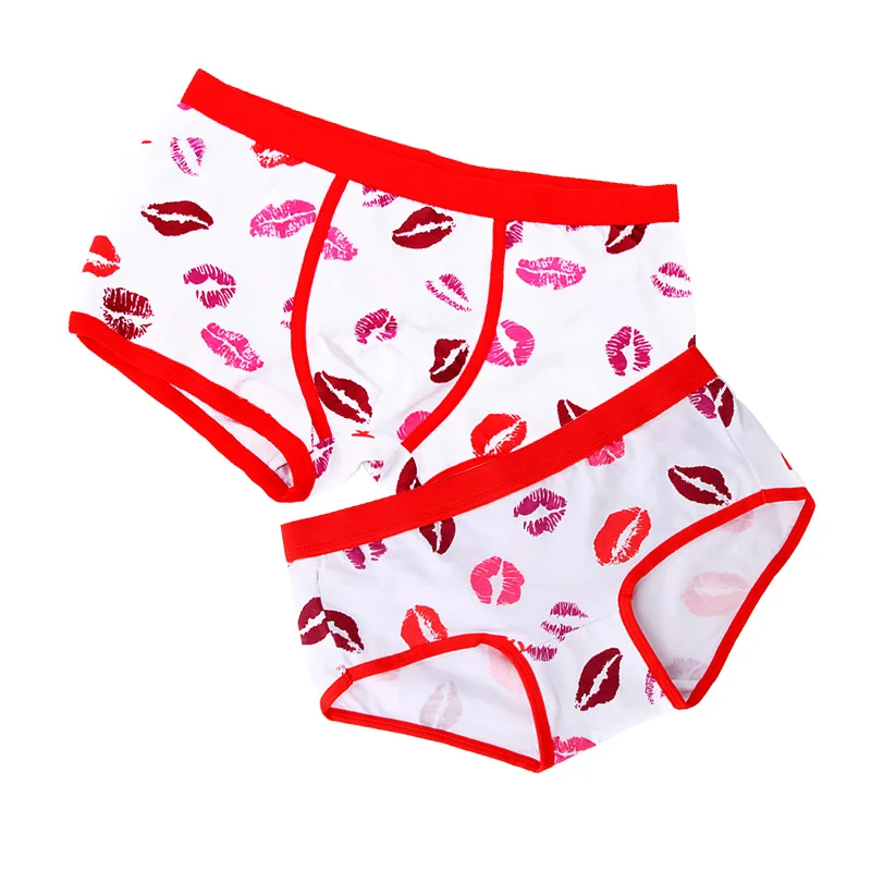 2PCS Couple Panties Cotton Panties Cozy Lingerie Female Underwear Men boxer shorts funny Pink Cute cartoon boxers Lovers