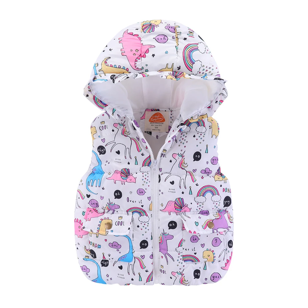 Mudkingdom Girls Hooded Vest Sleeveless Hooded Wool Vest Jacket Cartoon Print Coat Kids Warm Cashmere Vest Outwear Clothes