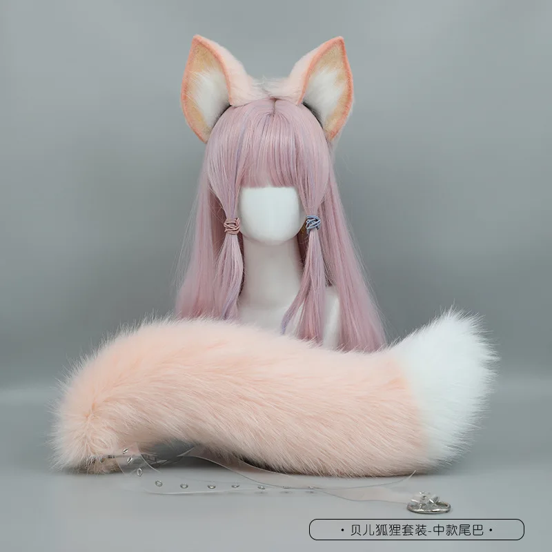 Pink Plush Lolita Fox Cat Ears and Tail Cosplay Props  display picture 2