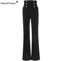 HarleyFashion Women New Arrival Summer Luxury Quality High Waist Buttons Wide-leg Maix Long Casual Loose Pants