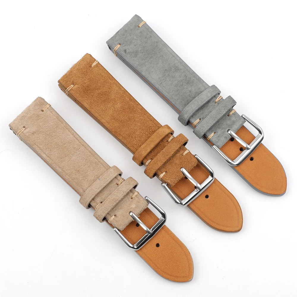 Onthelevel New Handmade Watch Strap Genuine Suede Leather Watchband 18 22 22mm Gray Brown Replacement Watch Belt Accessories E