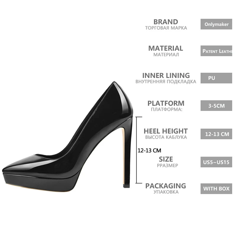 Onlymaker Women Platform Stiletto High Heels Pumps Pointed Toe Slip On Work Party Dress Plus Size Shoes