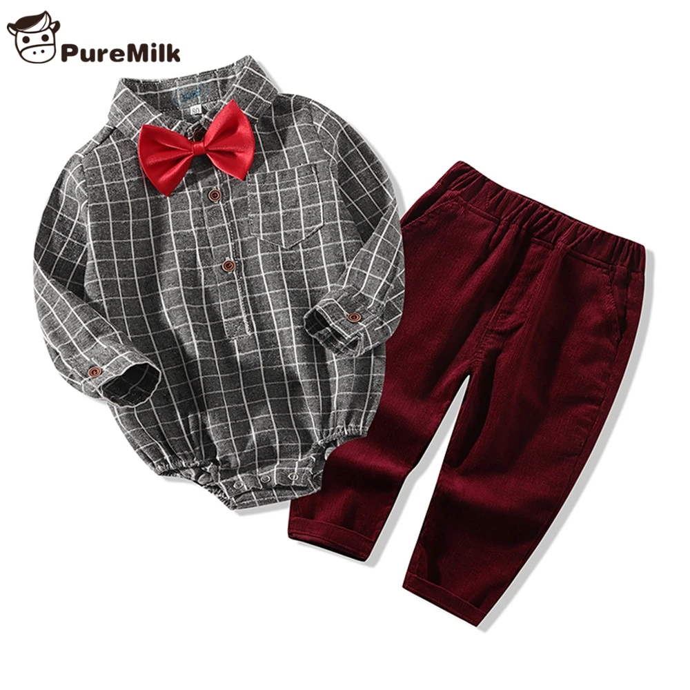 

PureMilk Baby Boys Clothes Plaid Jumpsuit With Pant NewBorn Baby Clothing Set