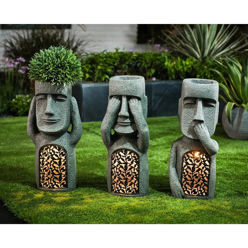 

See Hear Speak No Evil Garden Easter Island Statues Creative Garden Resin Sculpture Outdoor Decoration Garden Accessories Jardin