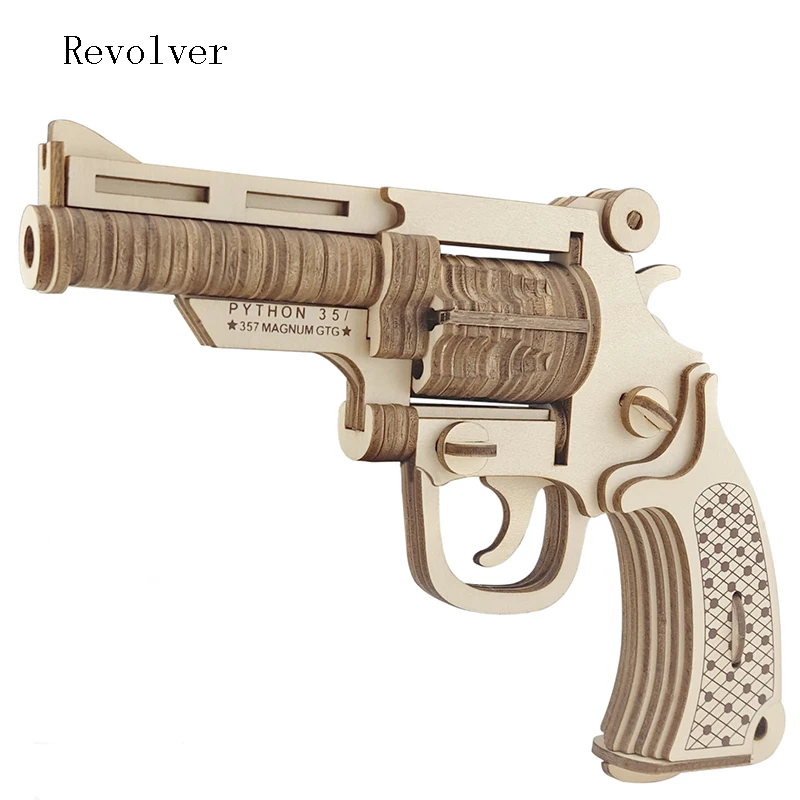 

3D Wooden Puzzle Revolver Toy Gun DIY Handmade Assembly Gun Puzzle Educational Toys For Children Boys Teens Outdoors Game Gift