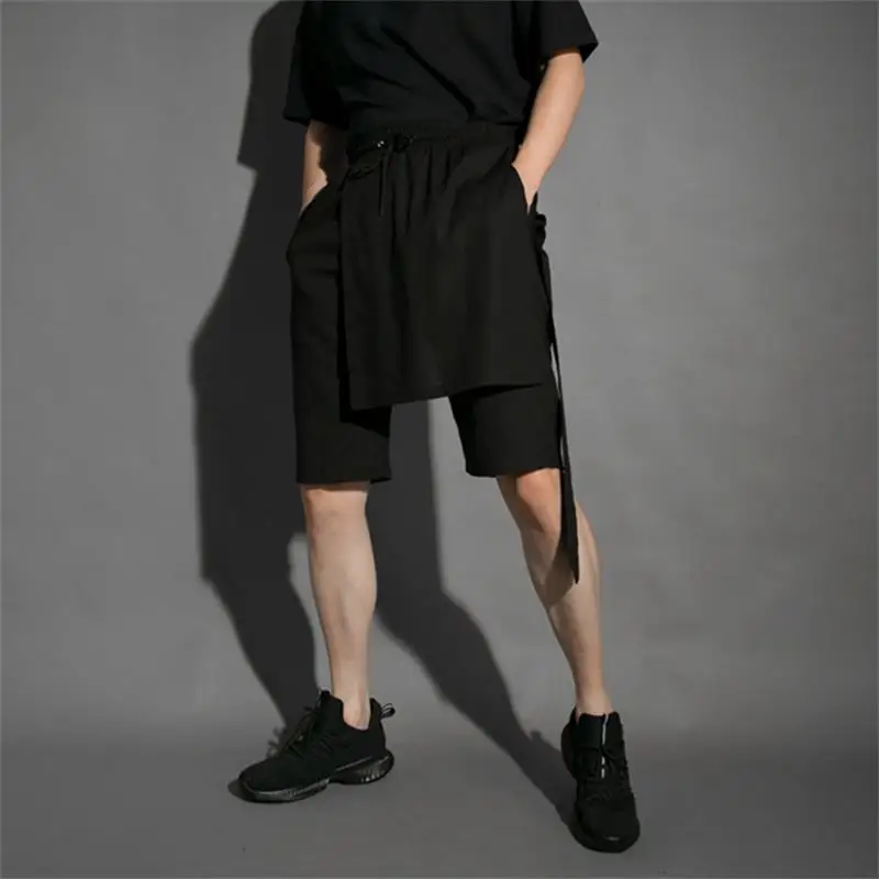 Men\'s summer thin fashion trend personality nightclub wind five minute pants casual loose patchwork shorts