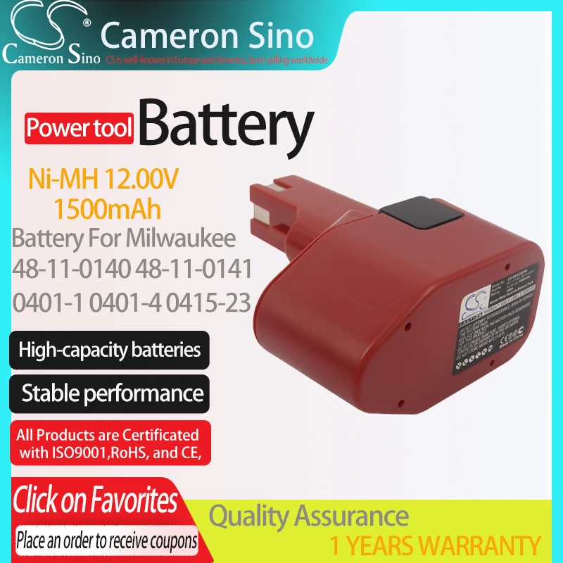 Cameron Sino Battery for Milwaukee 48-11-0140 48-11-0141 fits Milwaukee 0401-1/4 0407-22/6 0431-6Power Tools Replacement battery