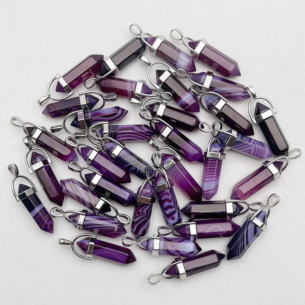 fashion natural stone Rose blue purple Stripe agates Pendant necklace for making Jewelry Pendulum accessories 24pc Good quality