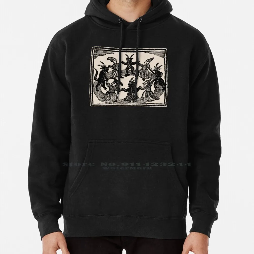 

Witches Circle Dance Hoodie Sweater 6xl Cotton Circle Dance Witches Dance Witches Devils Demon Lucifer Old Woodcut Black Middle