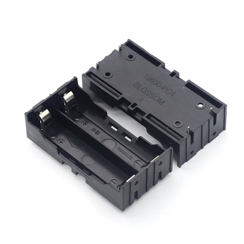 กล่องเก็บแบตเตอรี่พลาสติก 2 x 18650  2 ช่อง สำหรับแบตเตอรี่แบบชาร์จได้ 3.7V พร้อมขาเสียบ สีดำ