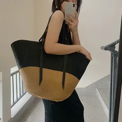 Large Capacity Beach Shopping Bags Luxury Designer Rattan Woven Shoulder Bag Women Handmade Straw Handbags Summer Travel Bag