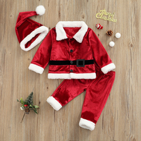 0-4Years Infant Baby Kids Santa Claus Costumes Fall Winter Christmas Suits Boy Girl Long Sleeve Tops+Trousers+Hat Velvet Outfits