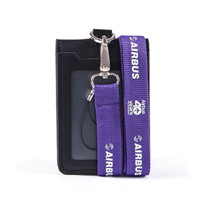 Airbus Logo Lanyard with ID Card Holder PU Leather Badge Case for 40 Years Souvenir Package Fortieth Anniversary Blue / Purple