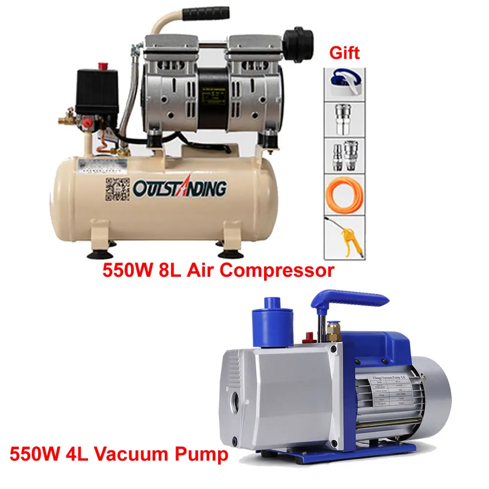 

550W 8L 7 Bar Industrial Outstanding Oil-free Air Compressor 550W 4L Portable Oil Vacuum Pump for OCA Laminator LCD Separator