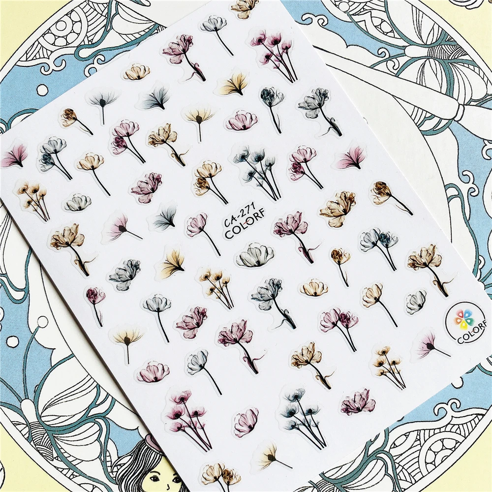 CA-121 CA-271 CA-400 CA-577 lavender Watercolor bouquet 3D Back glue Nail Art Stickers Decals Sliders Nail ornament decoration