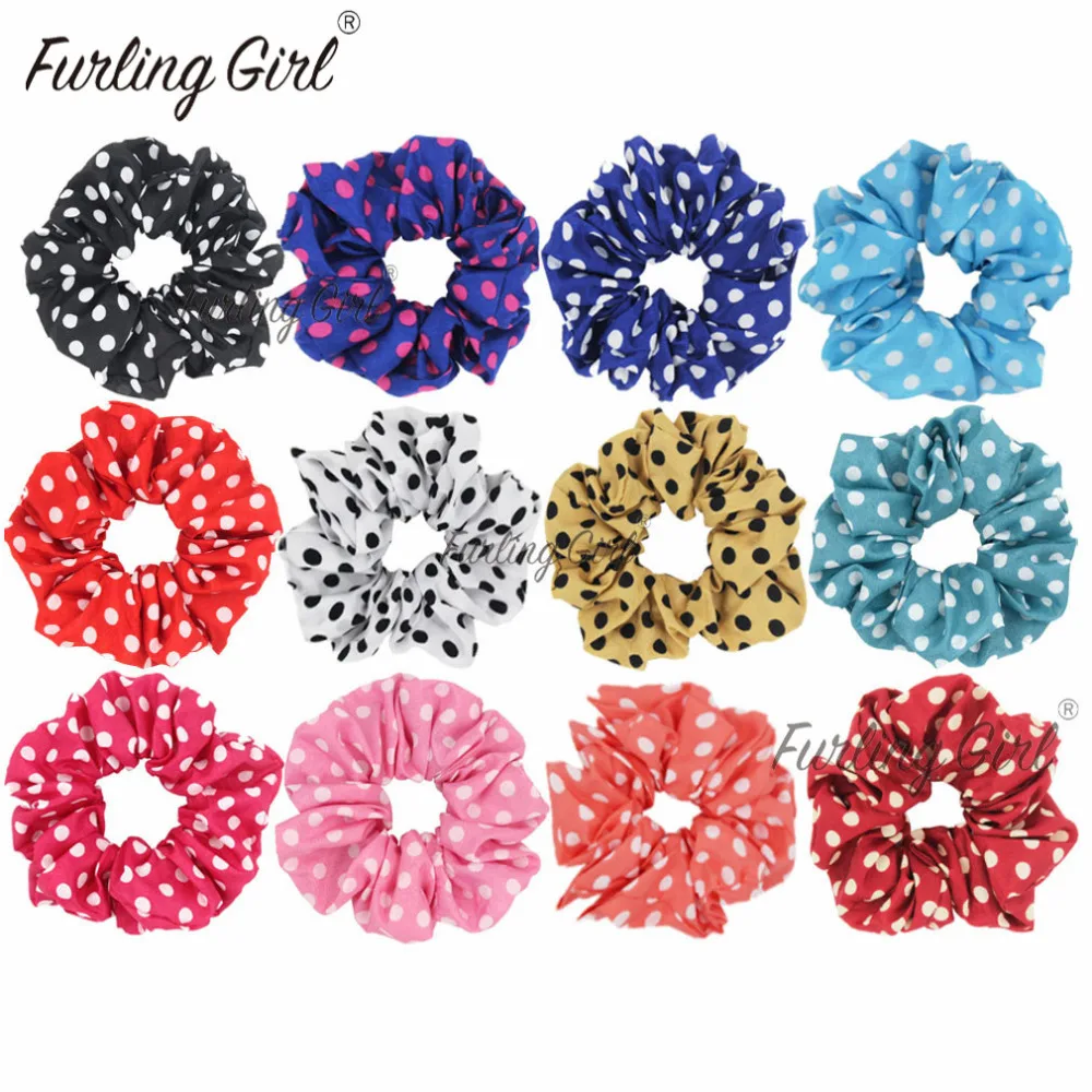 Furling Girl 1PC Polka Dots Chiffon Hair Scrunchies Ponytail Holder cravatte per capelli Bobble fasce elastiche per capelli accessori per capelli da donna