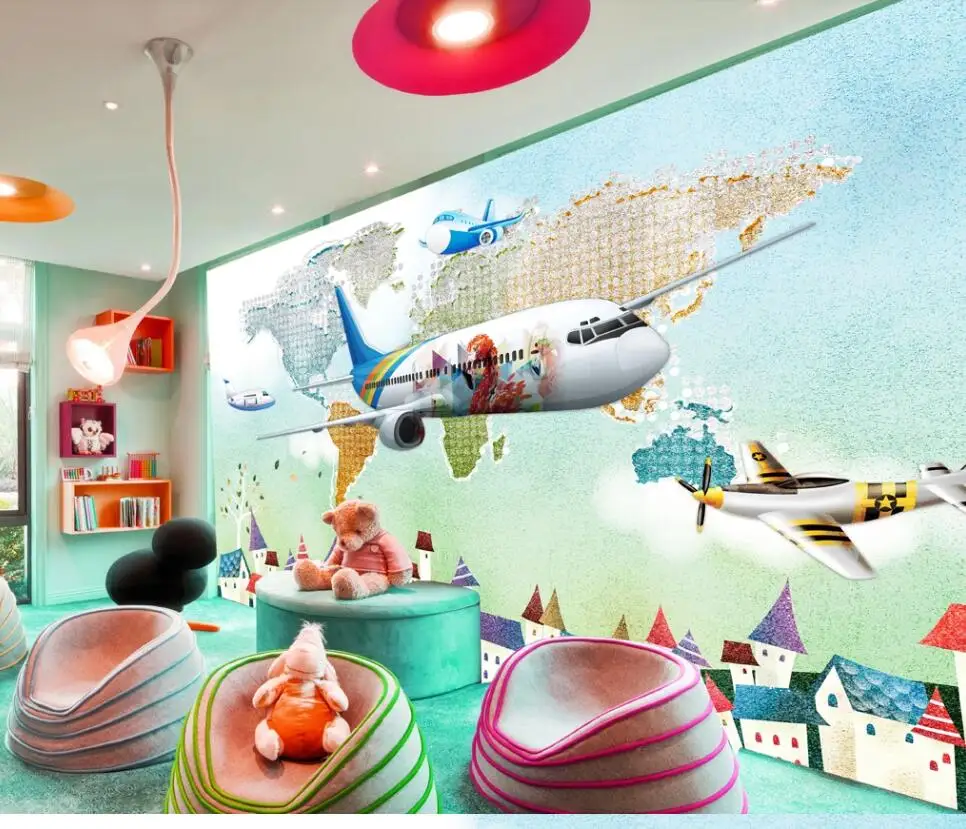 Bacal custom 3D wallpaper mural hand-painted watercolor airplane children kid room background wall for living room decor