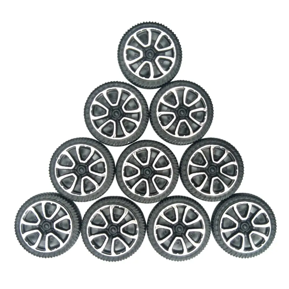 10Pcs 30mmx9mm Plastic Wheel 2mm Dia Shaft Hole Miniature Tire Tyres, Build Parts for DIY Model Car Toys, Science Project Robot