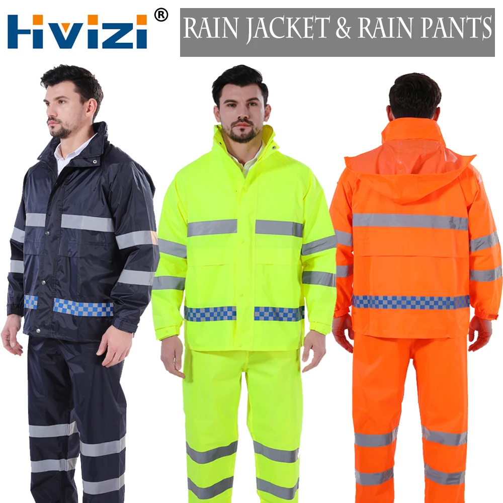 

High Visibility Reflective Traffic Jacket Safety Waterproof Lightweight Raincoat Jacket and Pants For Adult Men Women