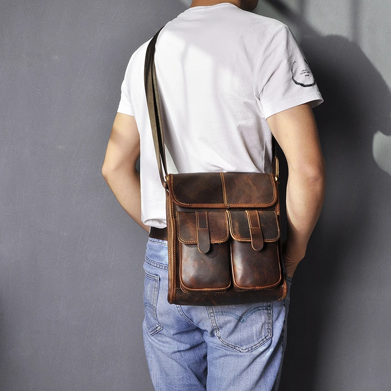 Natural Leather Male Design Travel Shoulder Messenger bag fashion Cross-body Bag 10\