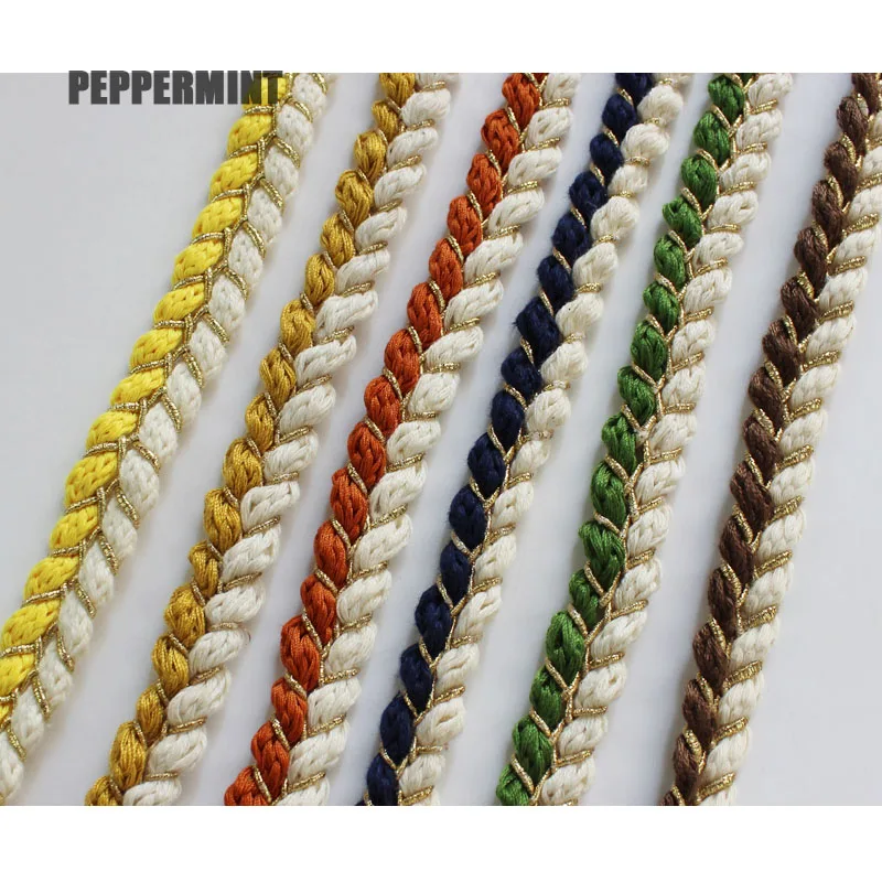 1 Yard 1.5cm Golden Braid Trim Cotton Rope Woven Webbing Color Mixed Trimming Sewing Accessory for Garment DIY Trimming